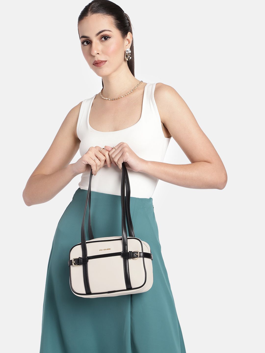 Van Heusen Solid Buckle Detail Small Structured Shoulder Bag