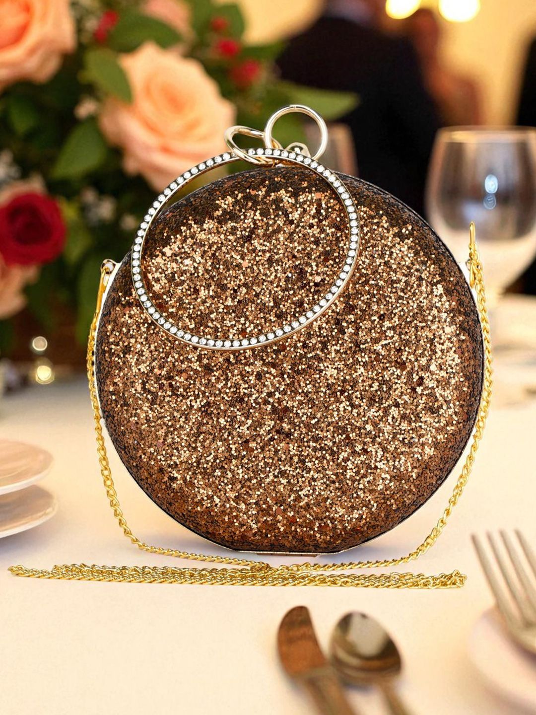 Toobacraft Copper-Toned Embellished Box Clutch