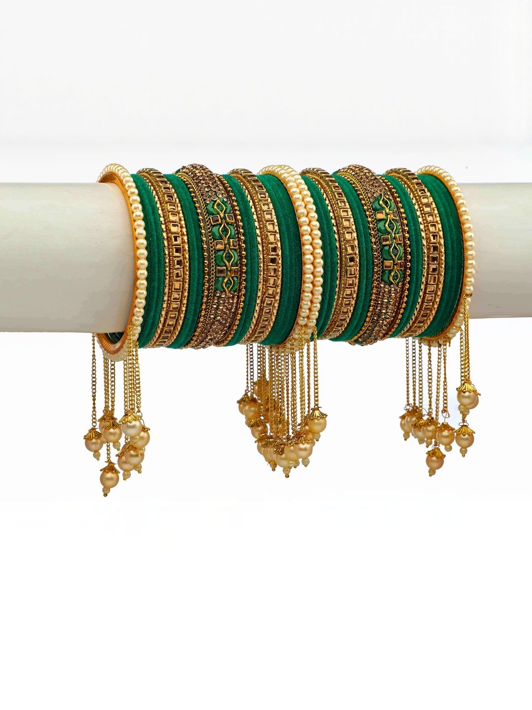 Buy GLIKA Set Of 42 Gold Plated Artificial Stones And Beaded Bangles -  - Accessories for Women