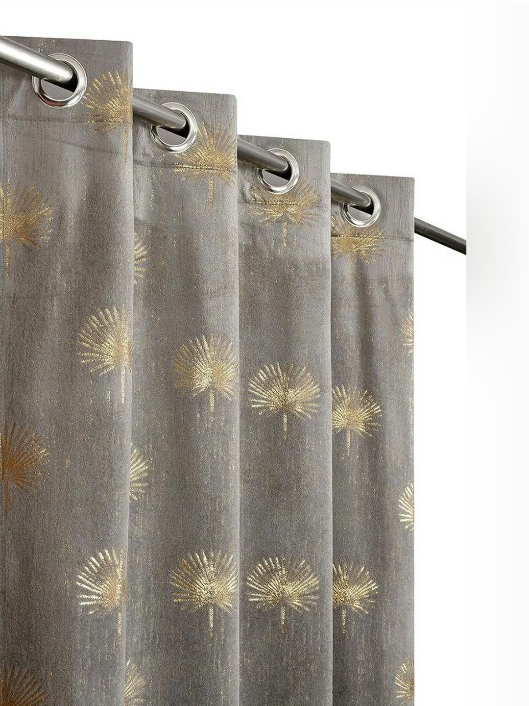 GEET CREATIONS Grey & Gold-Toned Floral Printed Room Darkening Velvet Window Curtain