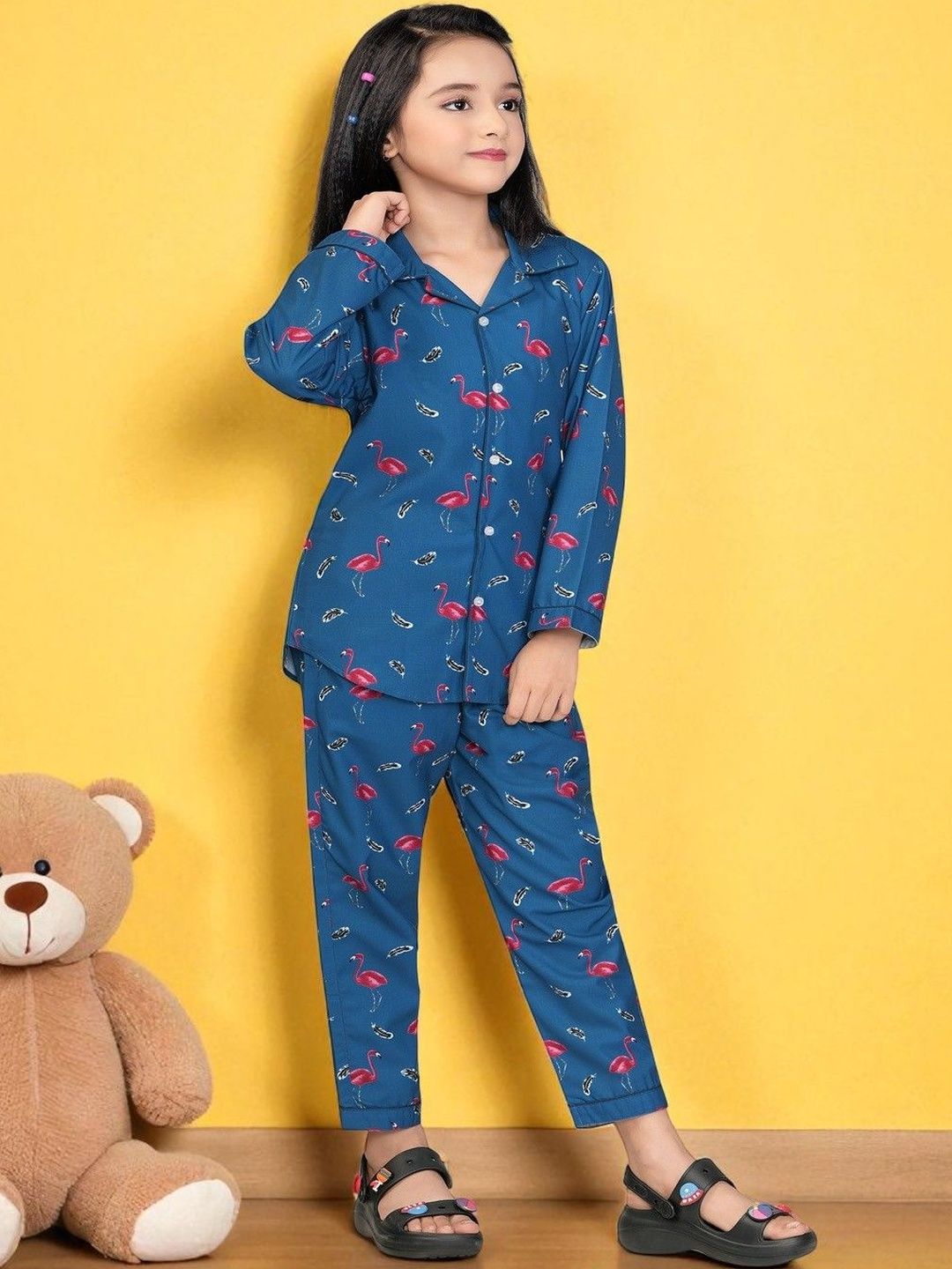 Club96 Girls Printed Spread Collar Short Sleeve Shirt With Pants