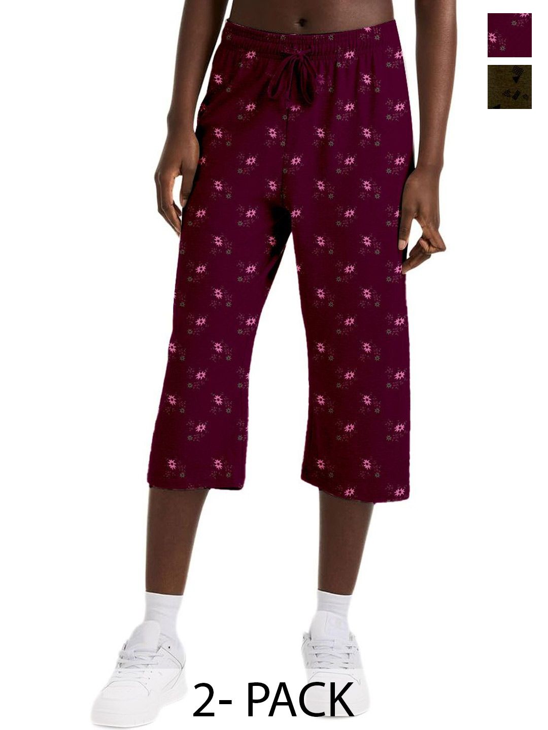 Fasha Women Pack of 2 Printed Cotton Capris