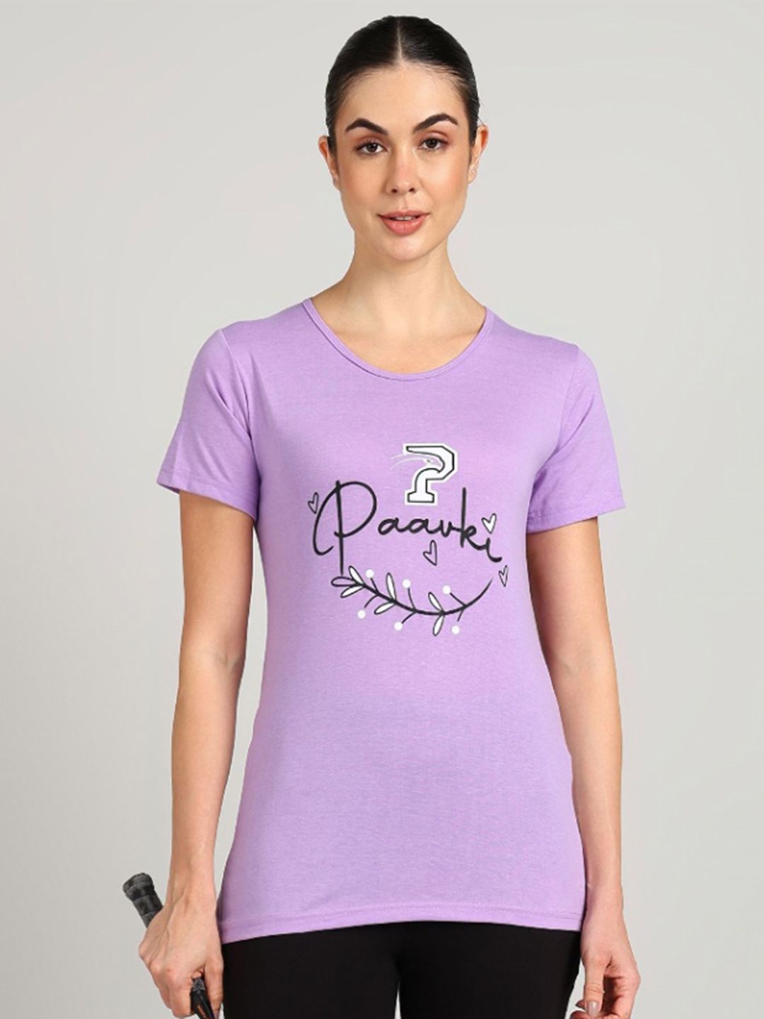PAAVKI Women Typography Printed Round Neck Pure Cotton T-shirt