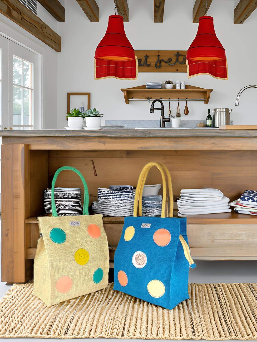 FOONTY Set of 2 Eco Friendly Jute Lunch bags