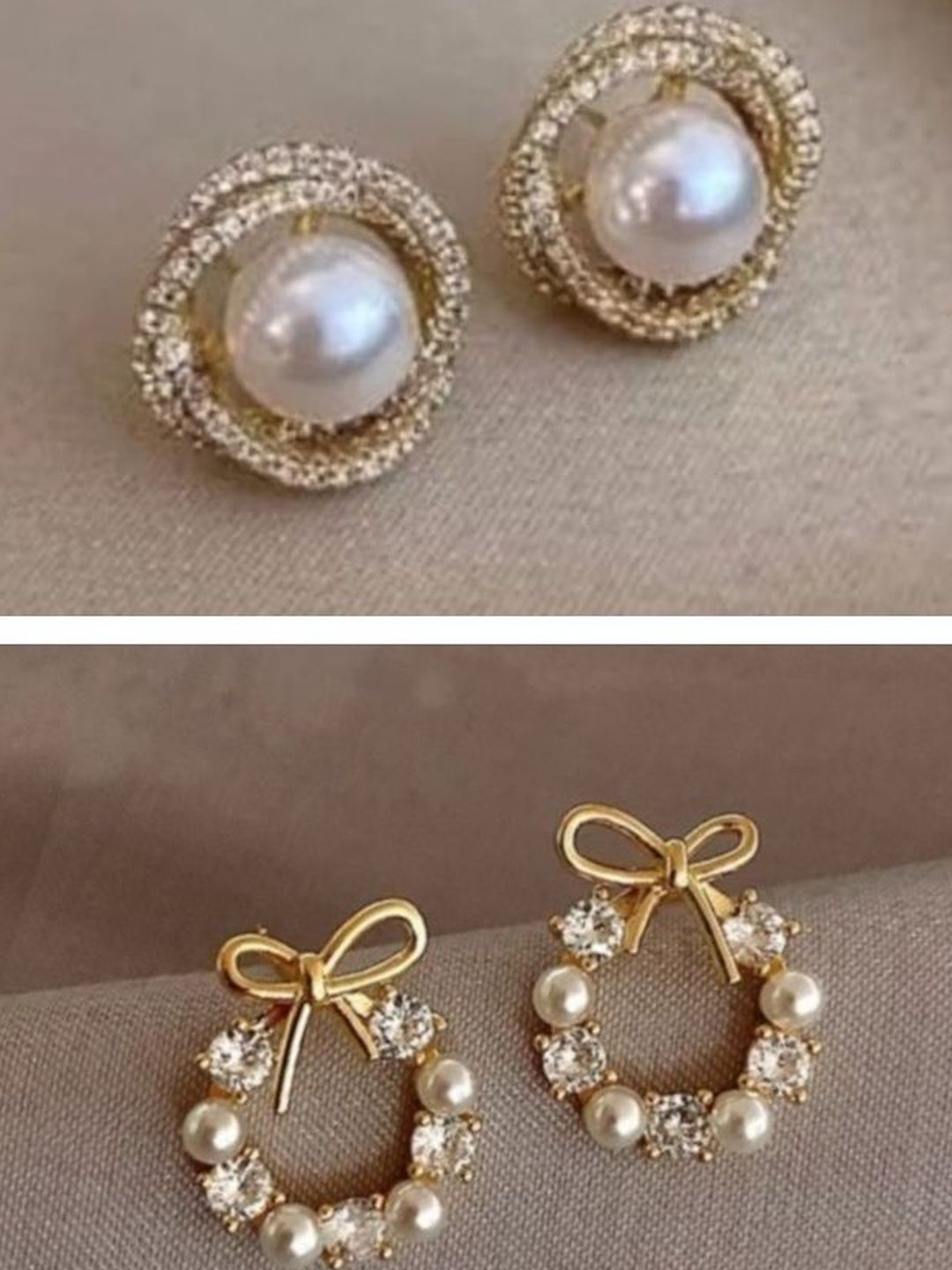 Tiso Women Set of 2 Classic Studs Tops Gold Stone Pearl Earrings