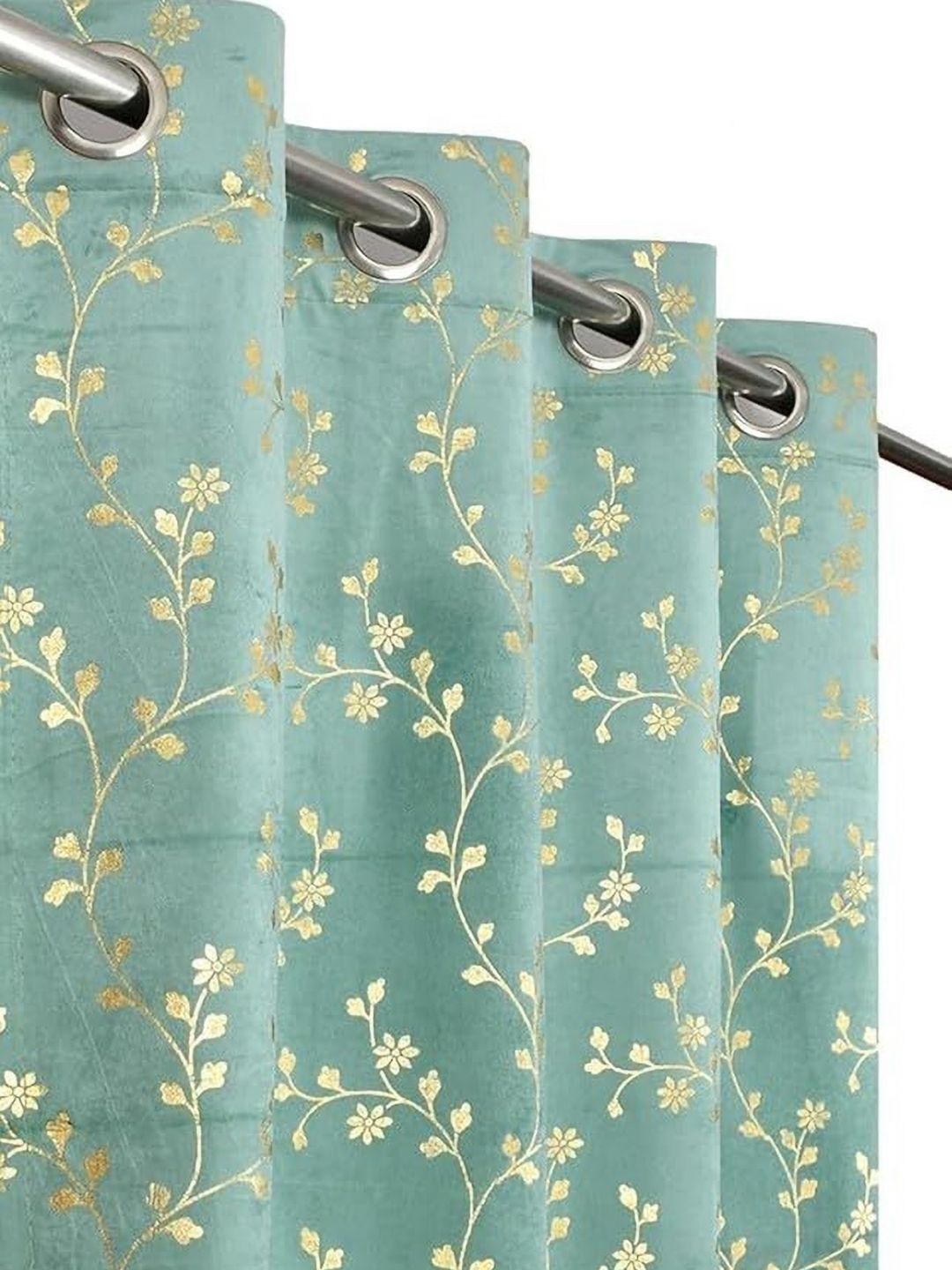 GEET CREATIONS Blue & Gold-Toned Floral Room Darkening Door Curtain