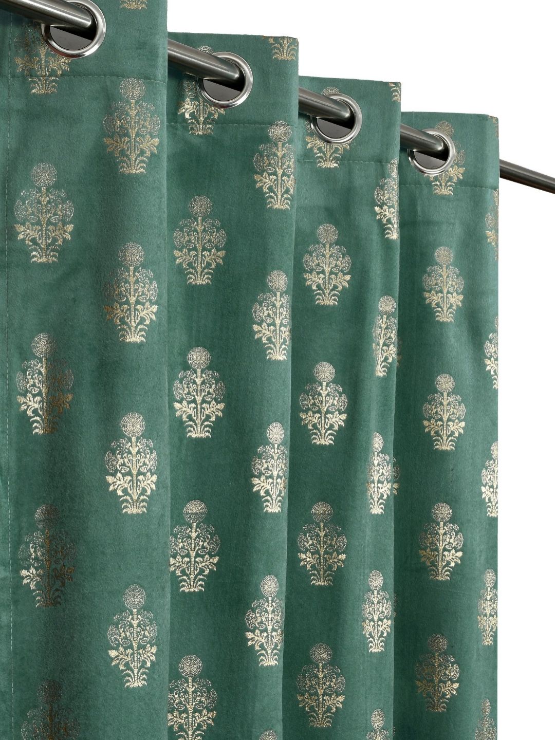 GEET CREATIONS Green & Gold-Toned Ethnic Motifs Velvet Room Darkening Door Curtain