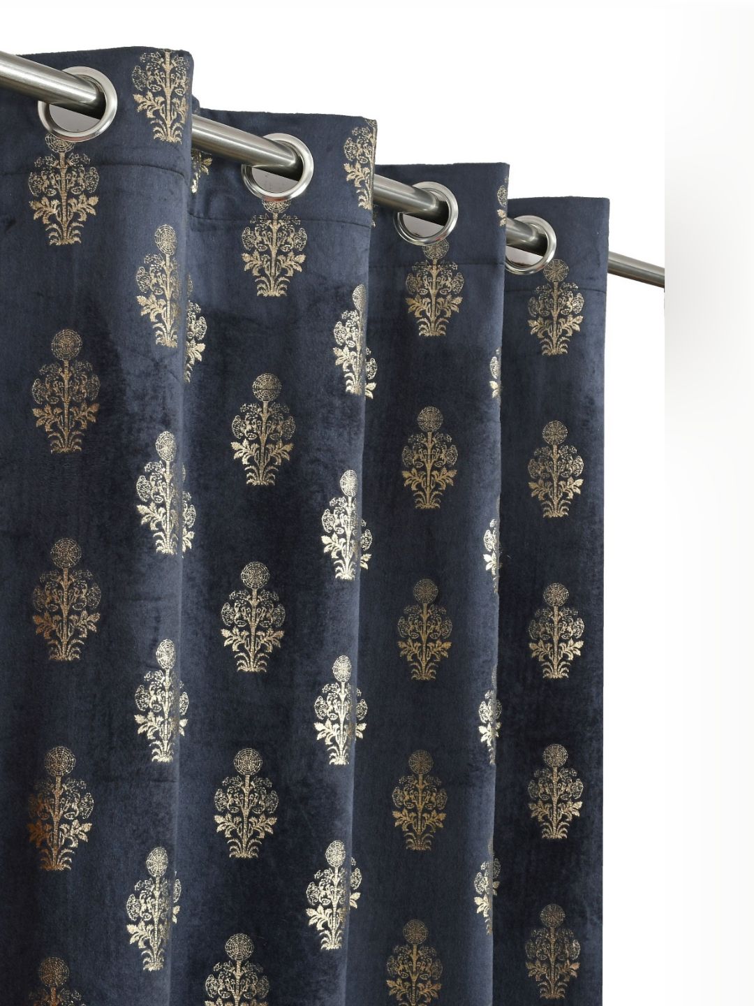 GEET CREATIONS Navy Blue Ethnic Motifs Printed Velvet Room Darkening Door Curtain