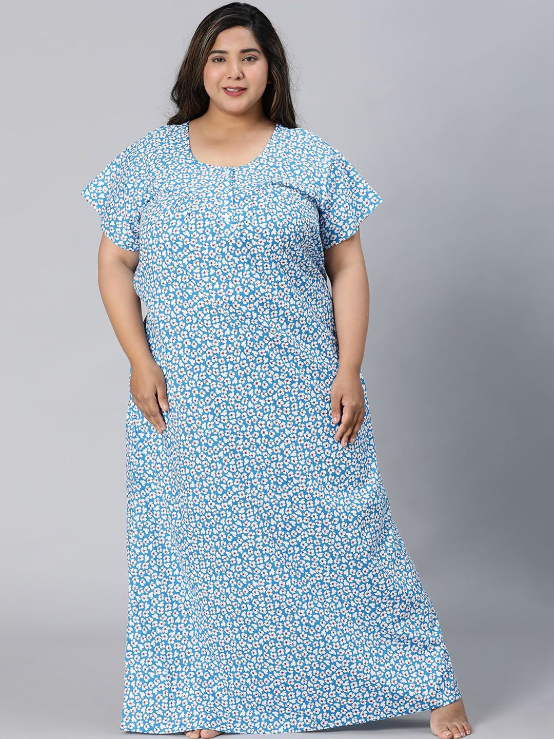 CLOCHOICE Plus Size Floral Printed Maxi Nightdress