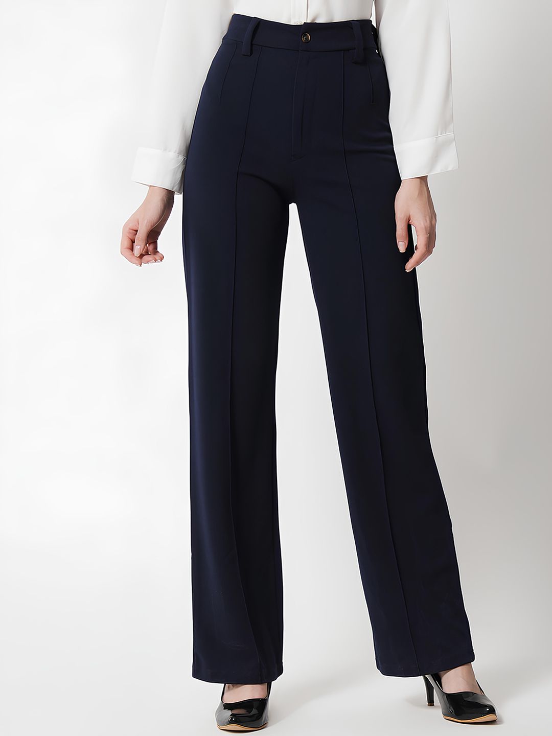 MULTIWA Women High-Rise Regular Fit Wide Leg Formal Trousers