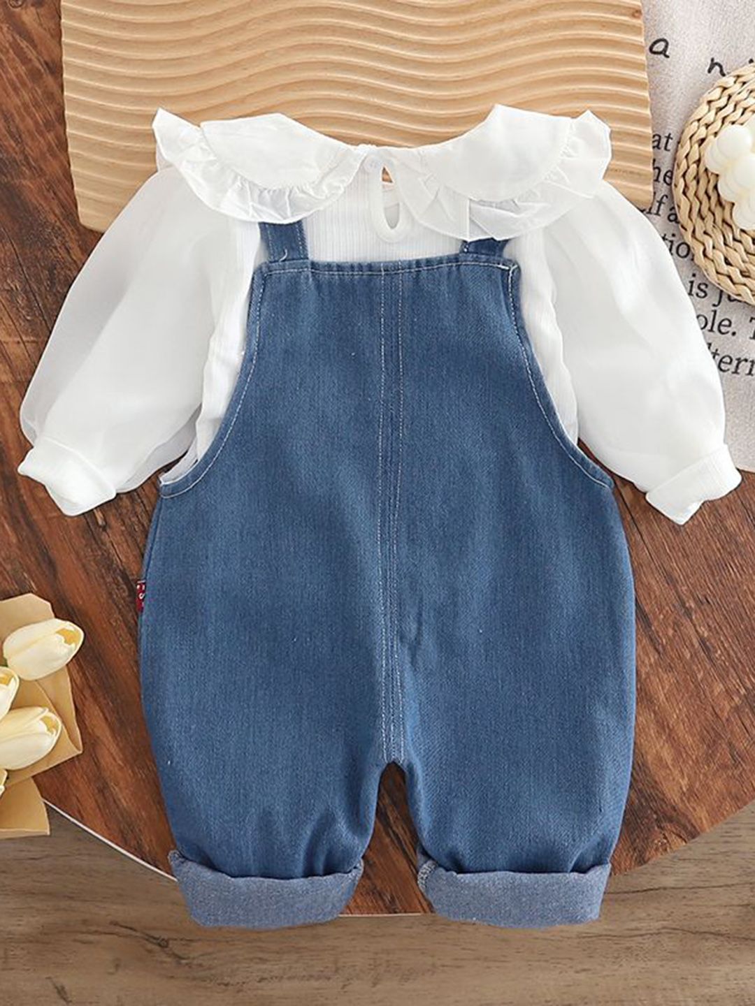 Girls Straight Leg Cotton Dungarees With T-shirt 2