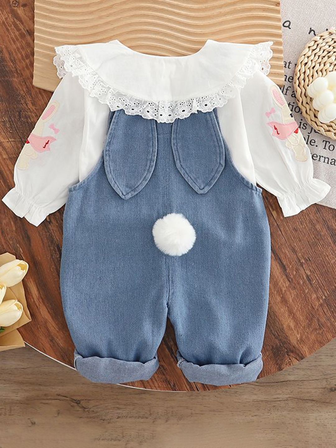 Infants Girls Cotton Straight Leg Dungarees With T-shirt 2