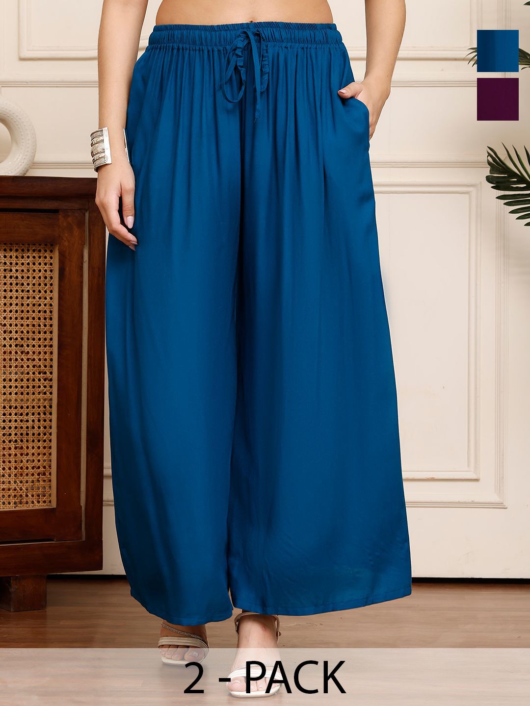 Valles365 by S.C. Women Pack of 2 Flared Palazzos
