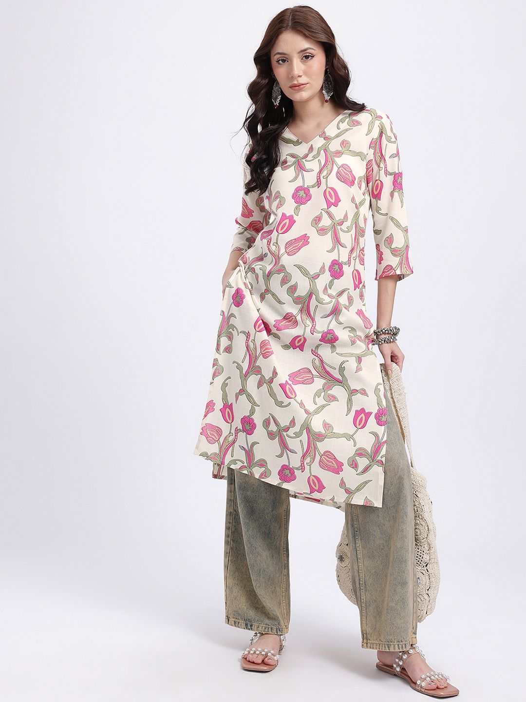 Anouk Rustic Floral Print Straight Kurta