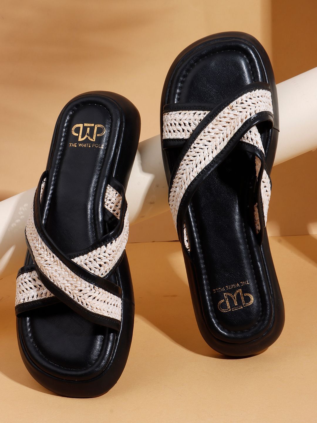 THE WHITE POLE Women Woven Design Platform Textured Flats