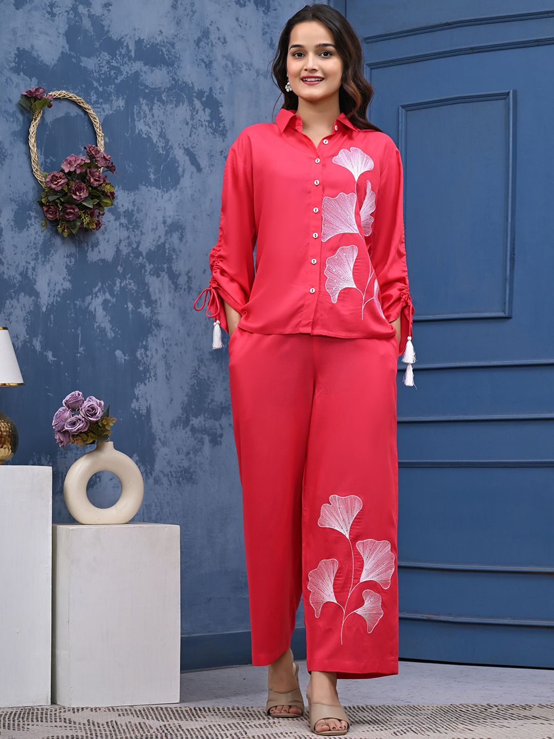 ANEEMA Women Embroidered Shirt & Trouser Co-Ord Set