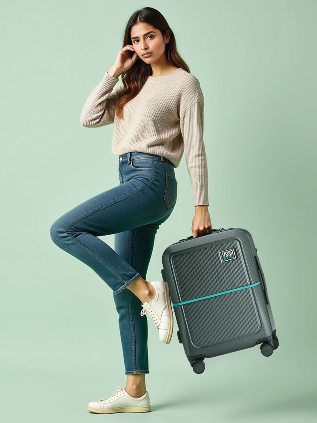 Urban Jungle Solid 360-Degree Rotation 8 Wheel Cabin Trolley Bag- 48.4 L
