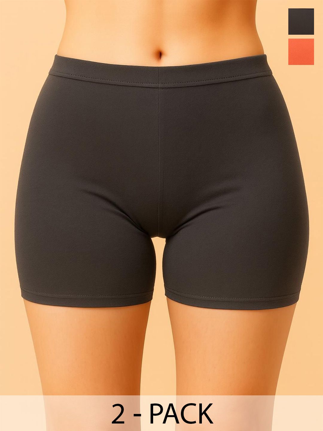 Attire Zone Pack Of 2 Women Solid Mid-Rise Inner Elastic Antimicrobial Boys Shorts Briefs