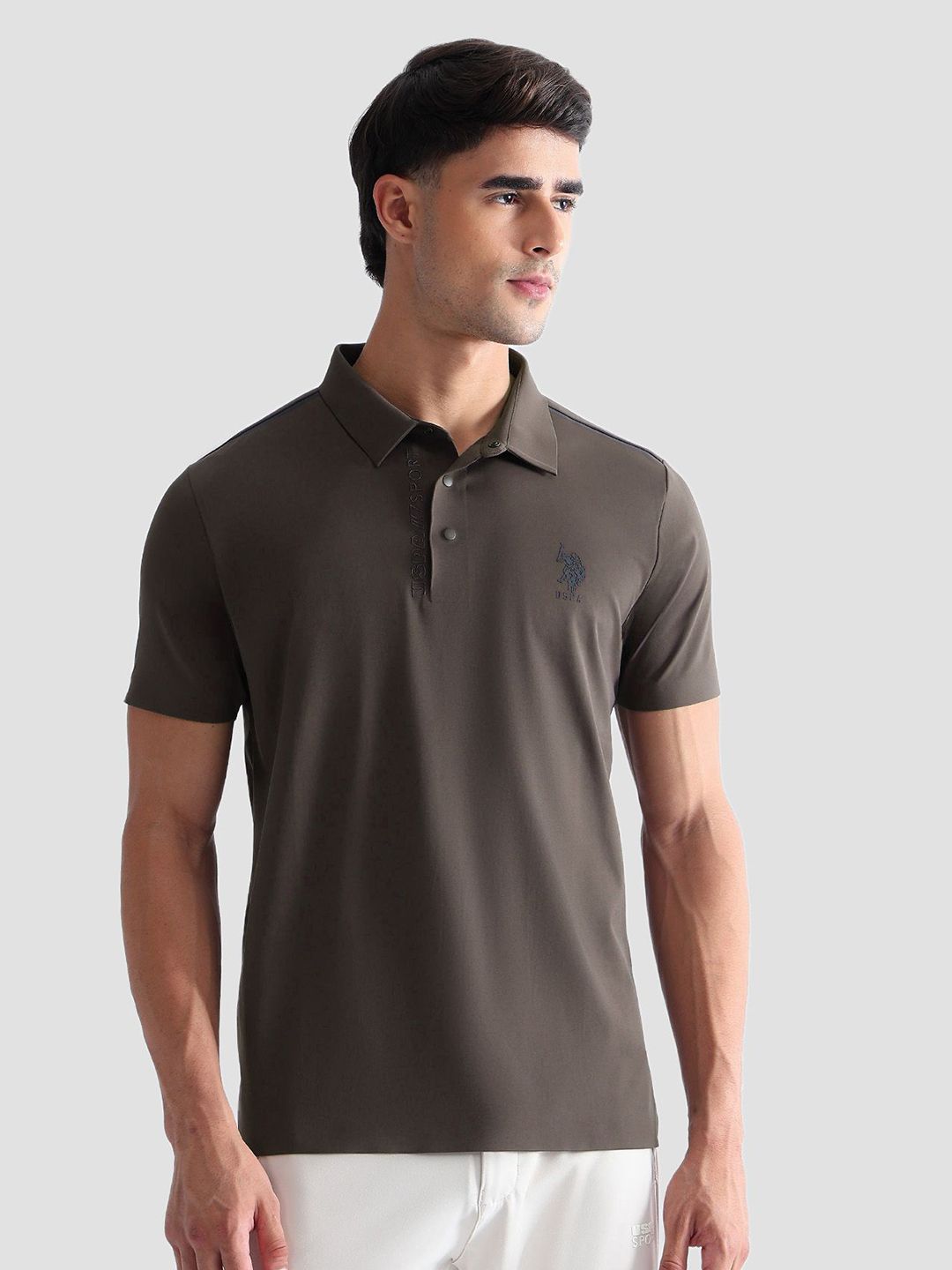 USPA Sport Brand Logo Polo Collar Regular Sleeves Regular Fit T-shirt