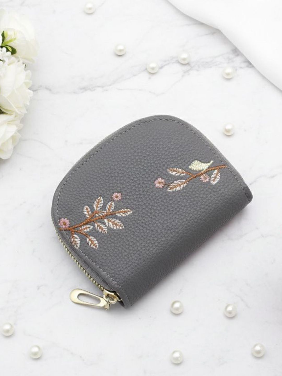 VALERIE Women Floral Embroidered Zip Around Wallet