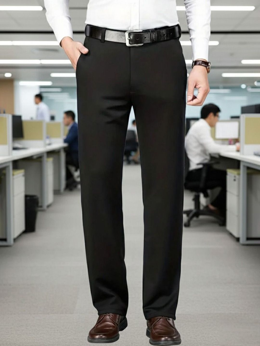 COVZ Men Relaxed Straight Leg Regular Fit Mid-Rise Korean Pants