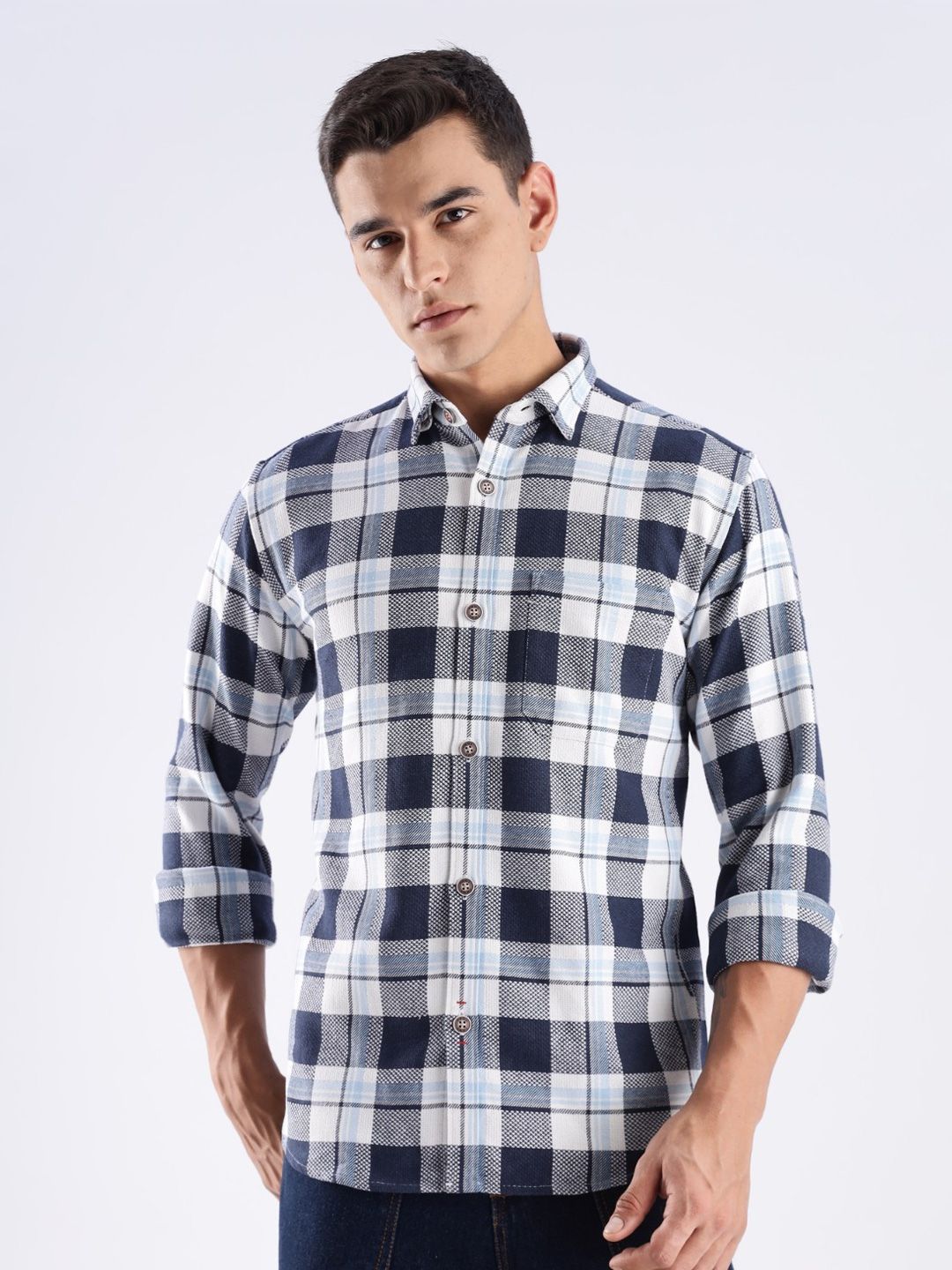 TURMS Men Casual Checks Cotton Odor Control Moisture Wicking Cool Tech Shirt