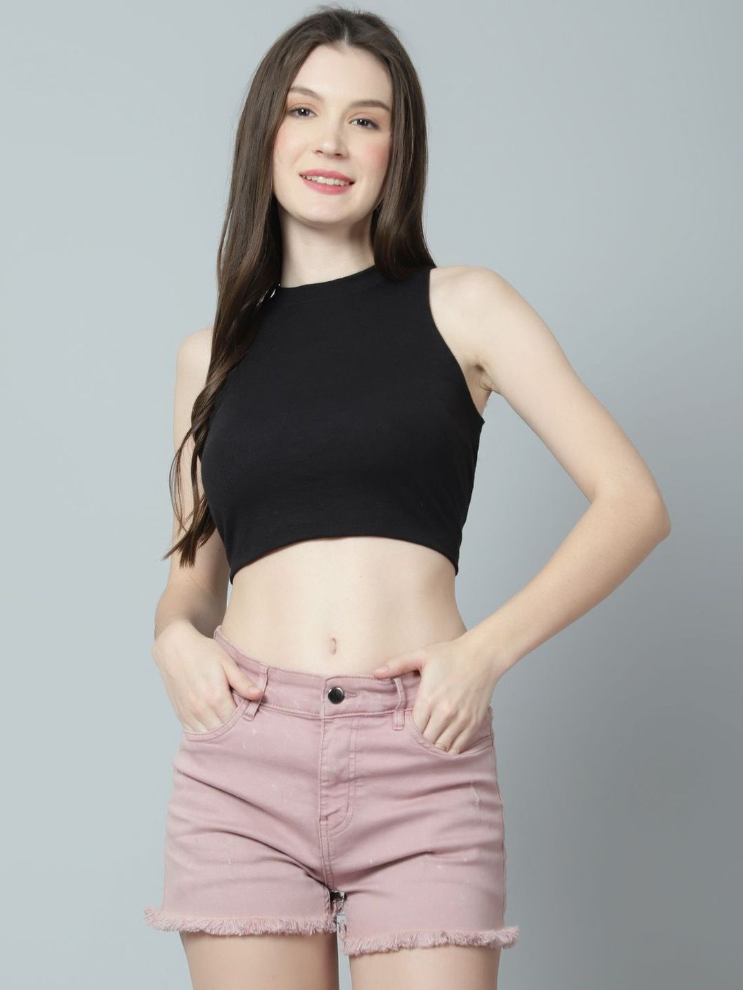 DIAZ Women Ribbed Cotton Fitted Crop Top