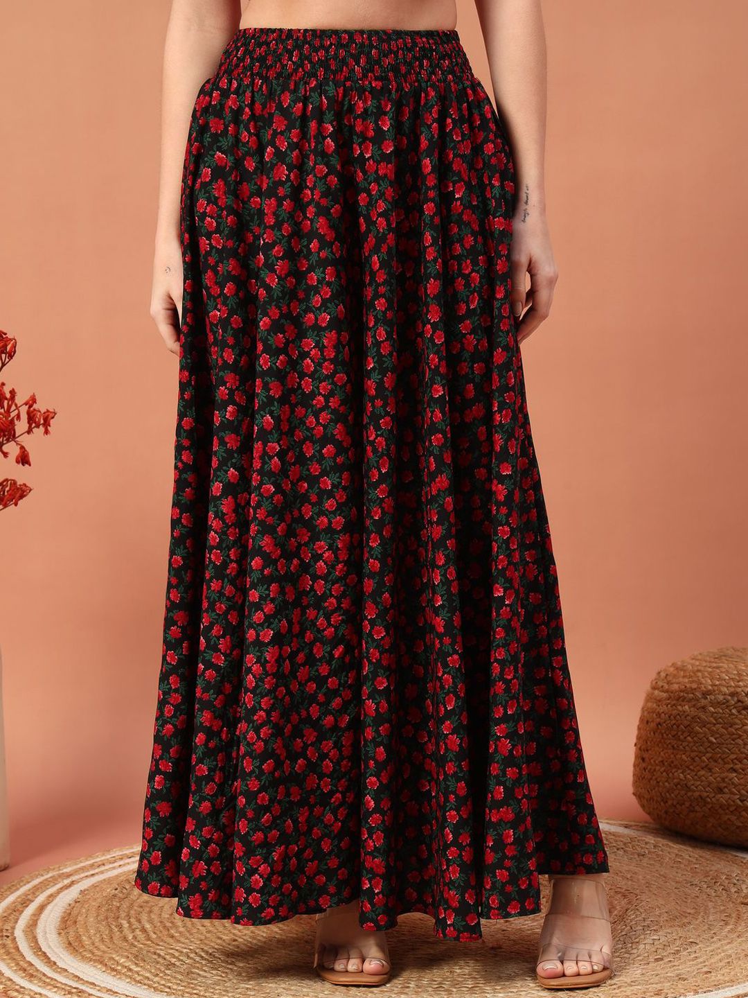 Women Floral Printed Flared Maxi Skirts