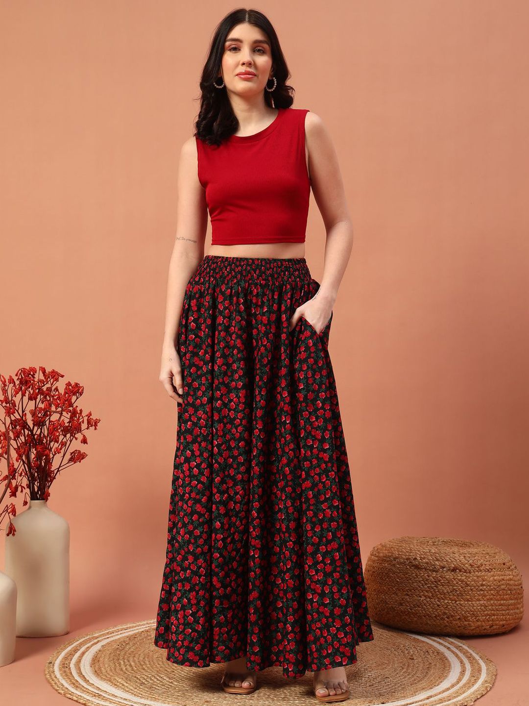 Women Floral Printed Flared Maxi Skirts 4