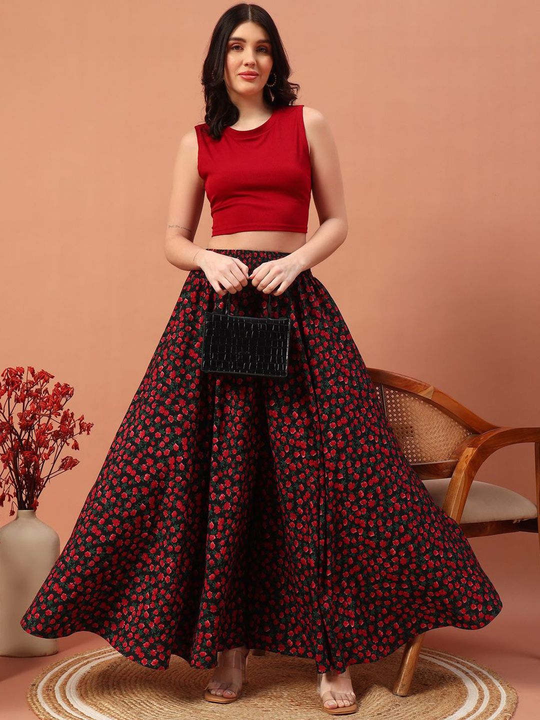 Women Floral Printed Flared Maxi Skirts 5