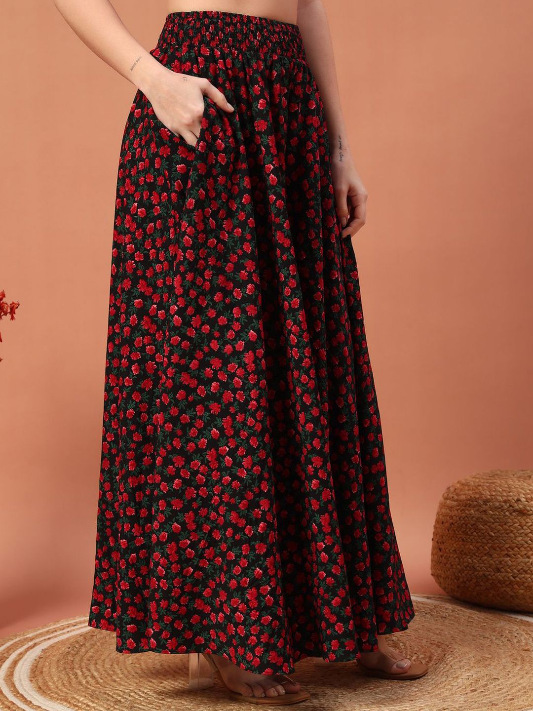 Women Floral Printed Flared Maxi Skirts 2