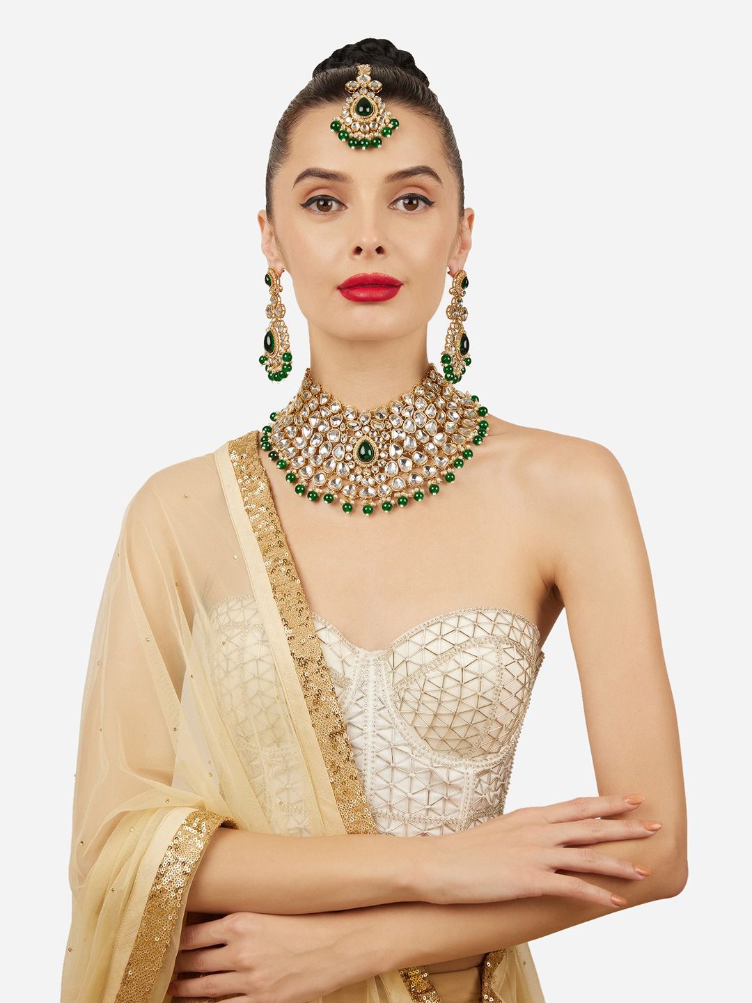 Buy Zaveri Pearls Gold Plated Artificial Stone Studded Jewellery Set -  - Accessories for Women