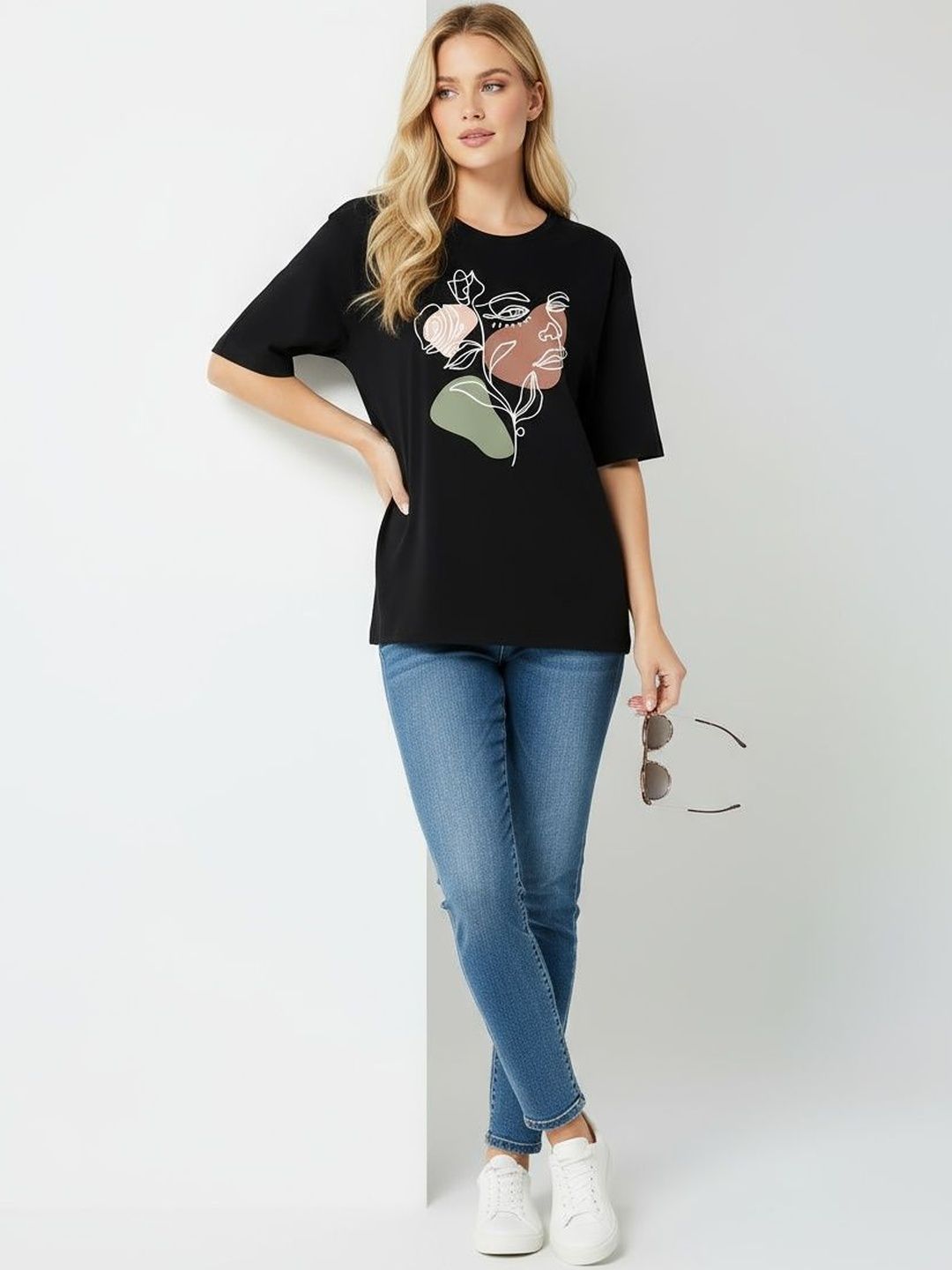 SZN Printed Round Neck Drop-Shoulder Sleeves Cotton Oversized T-shirt