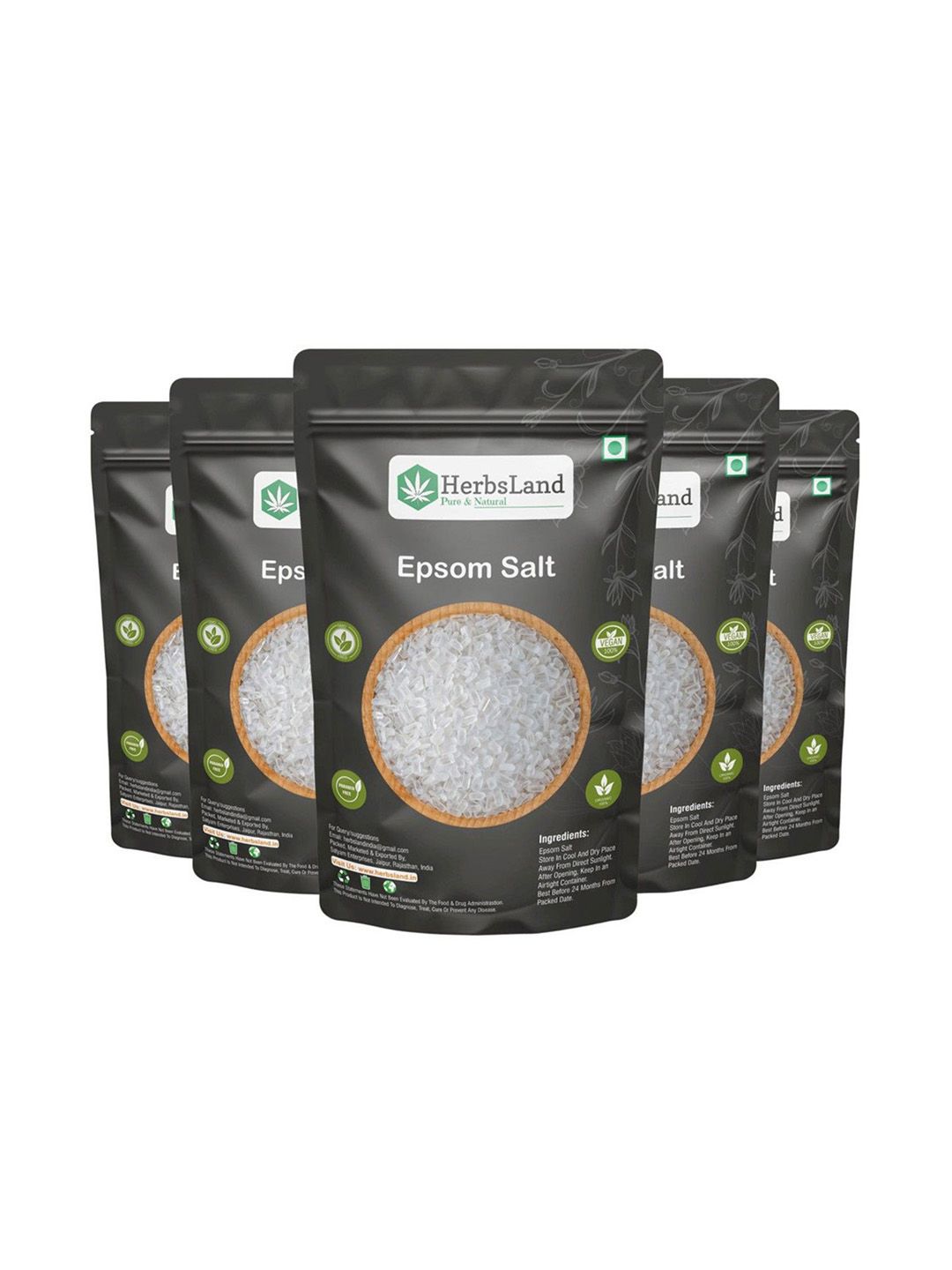 HerbsLand Set Of 5 Epsom Salt For Muscle Aches & Pain Relief - 500 g Each