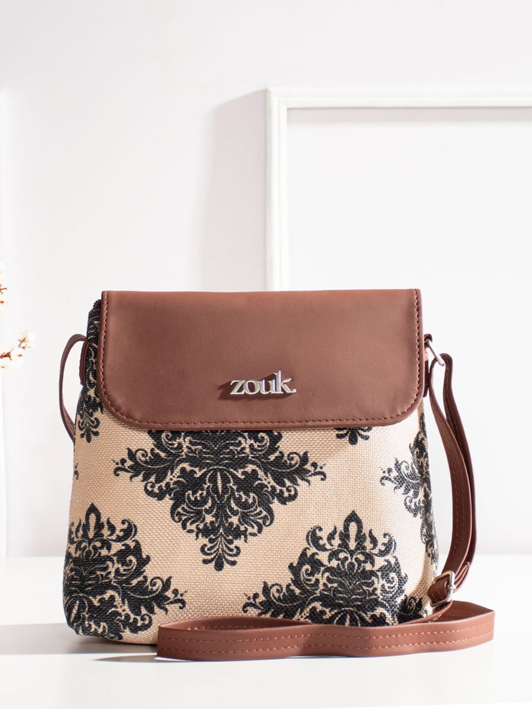 Buy ZOUK Mughal Floral Fabric Printed Adjustable Strap Structured Sling Bag -  - Accessories for Women