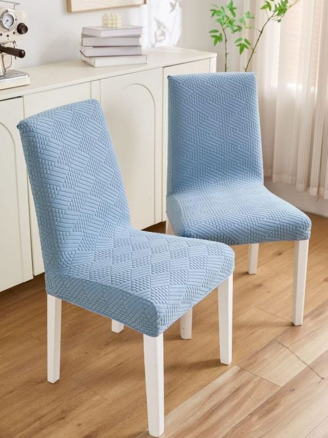 HOMETHREADS 2 Pcs Blue Textured Elasticated Stretchable Chair Covers