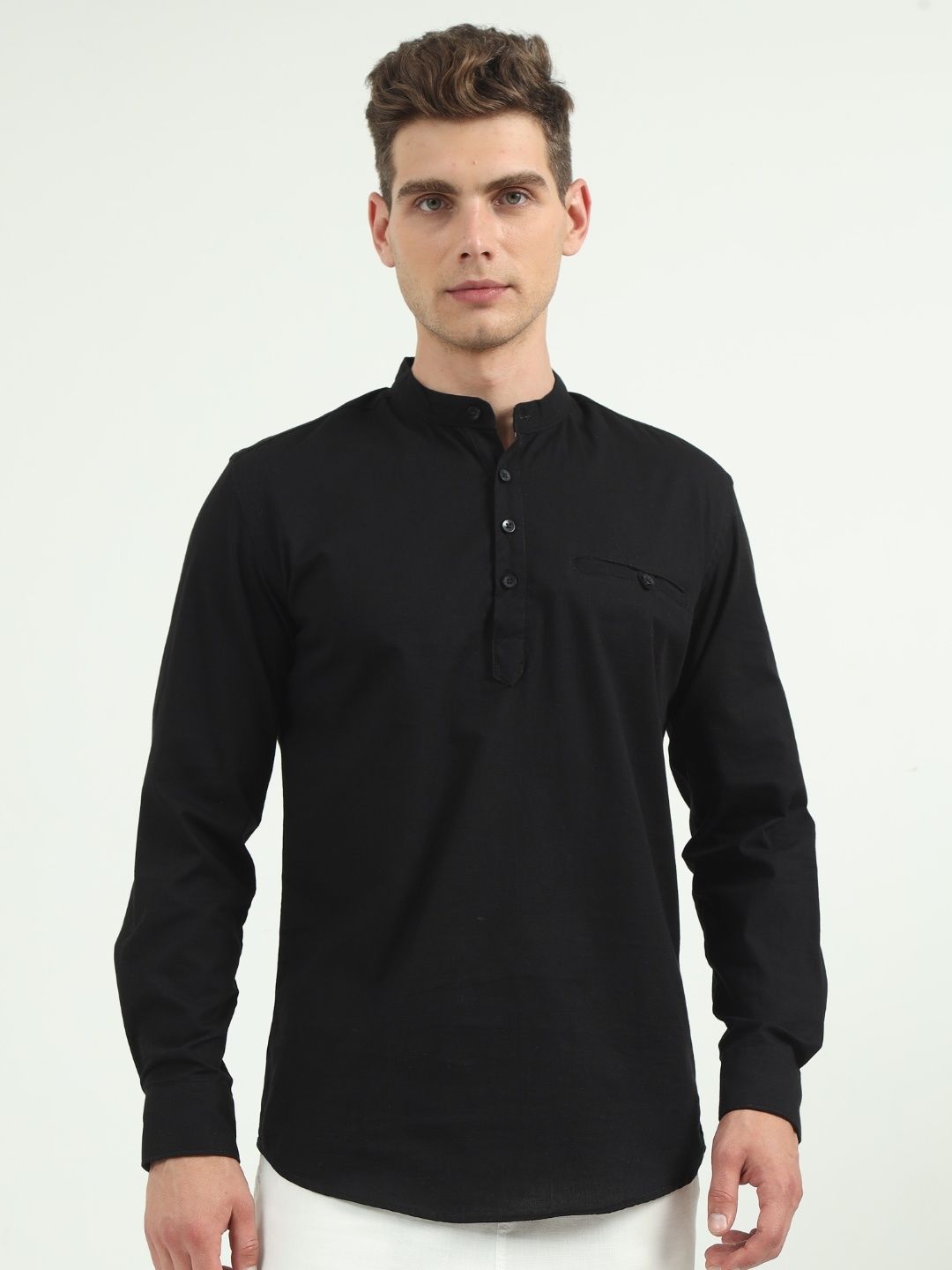 VROJASS Men Solid Daily Linen Straight Kurta