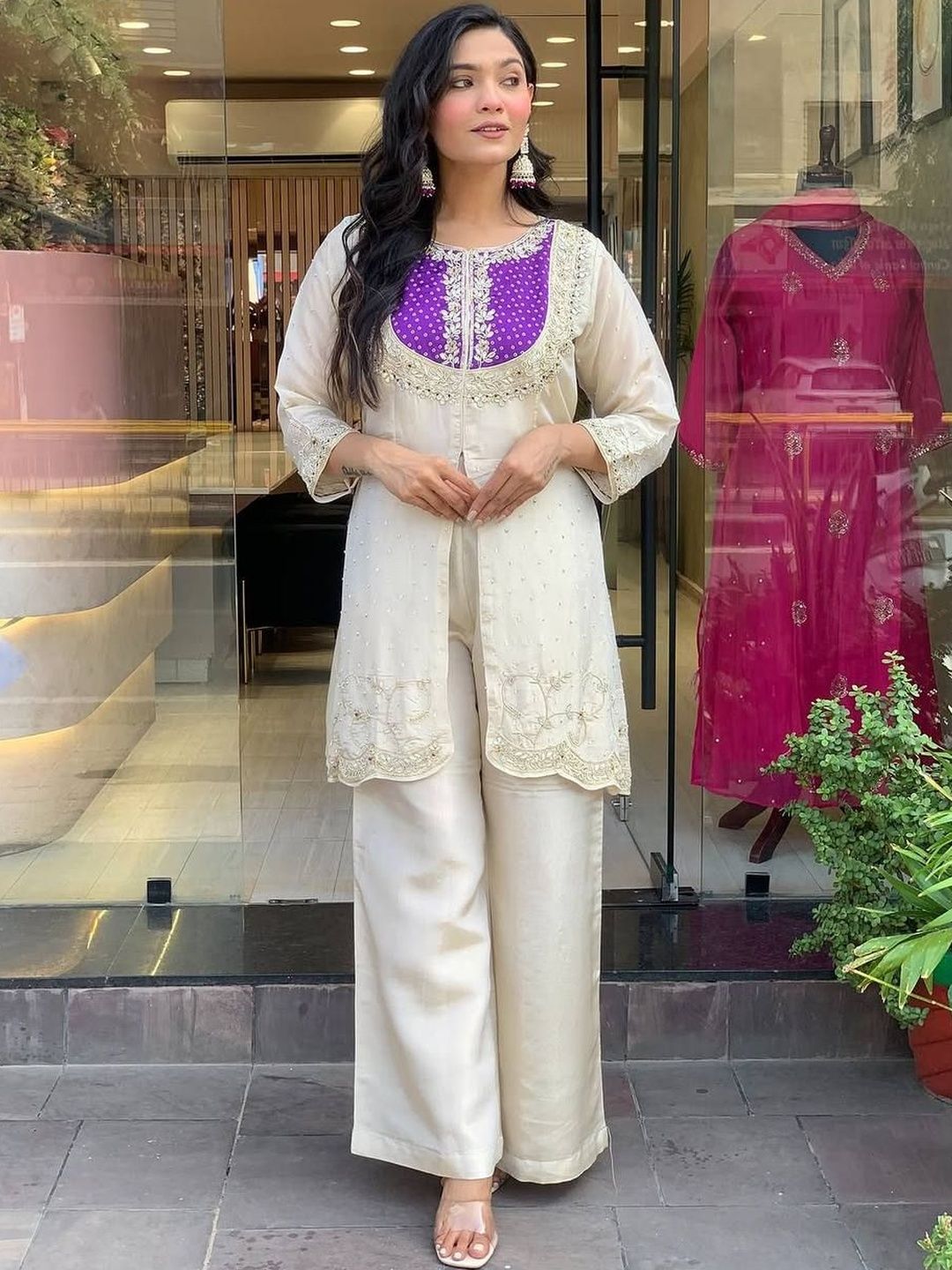Moda Rapido Ethnic Motifs Embroidered Gotta Patti Kurta With Palazzos