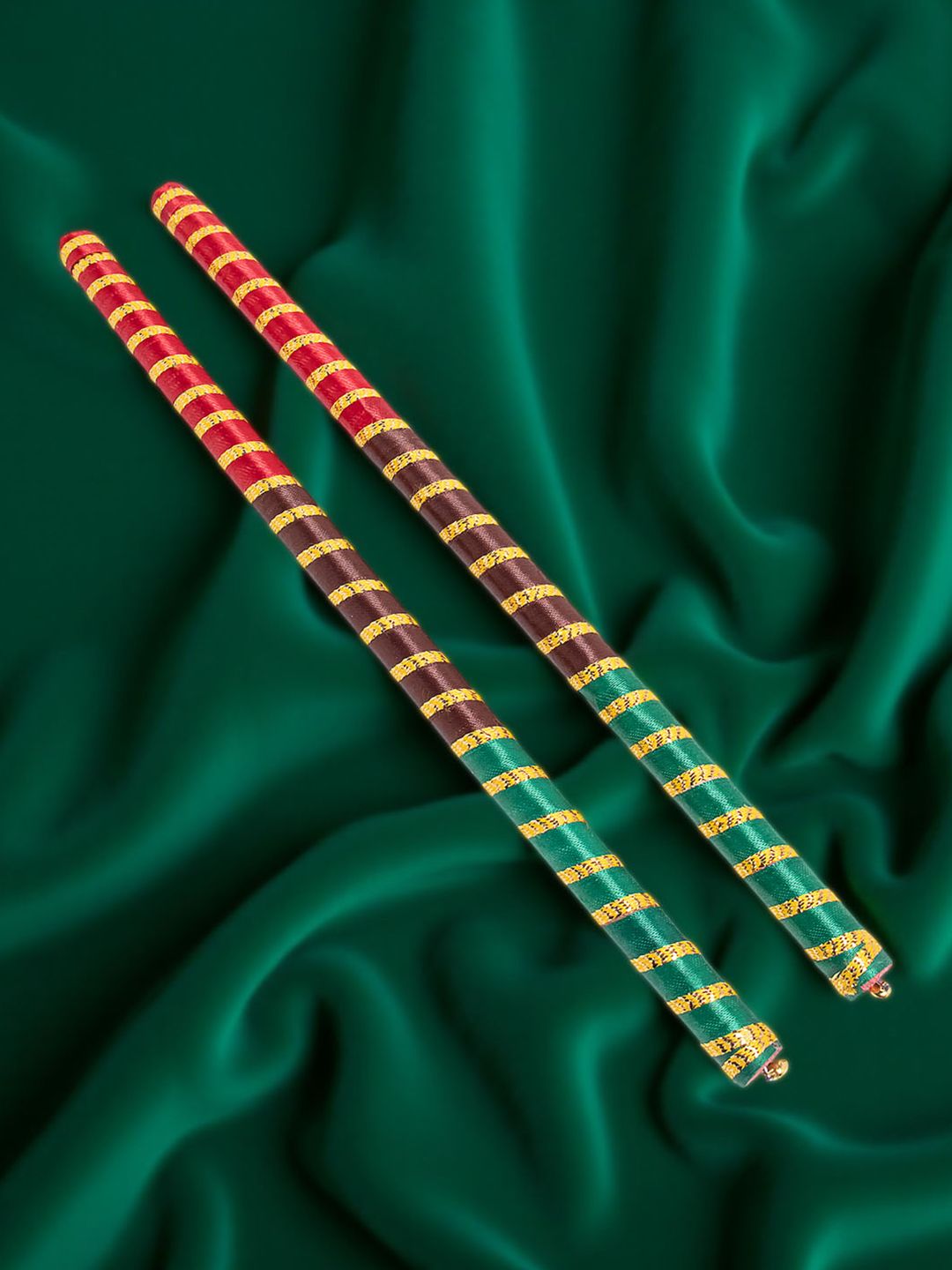 Golden Peacock Set Of 2 Dandiya Sticks With Satin Wrap