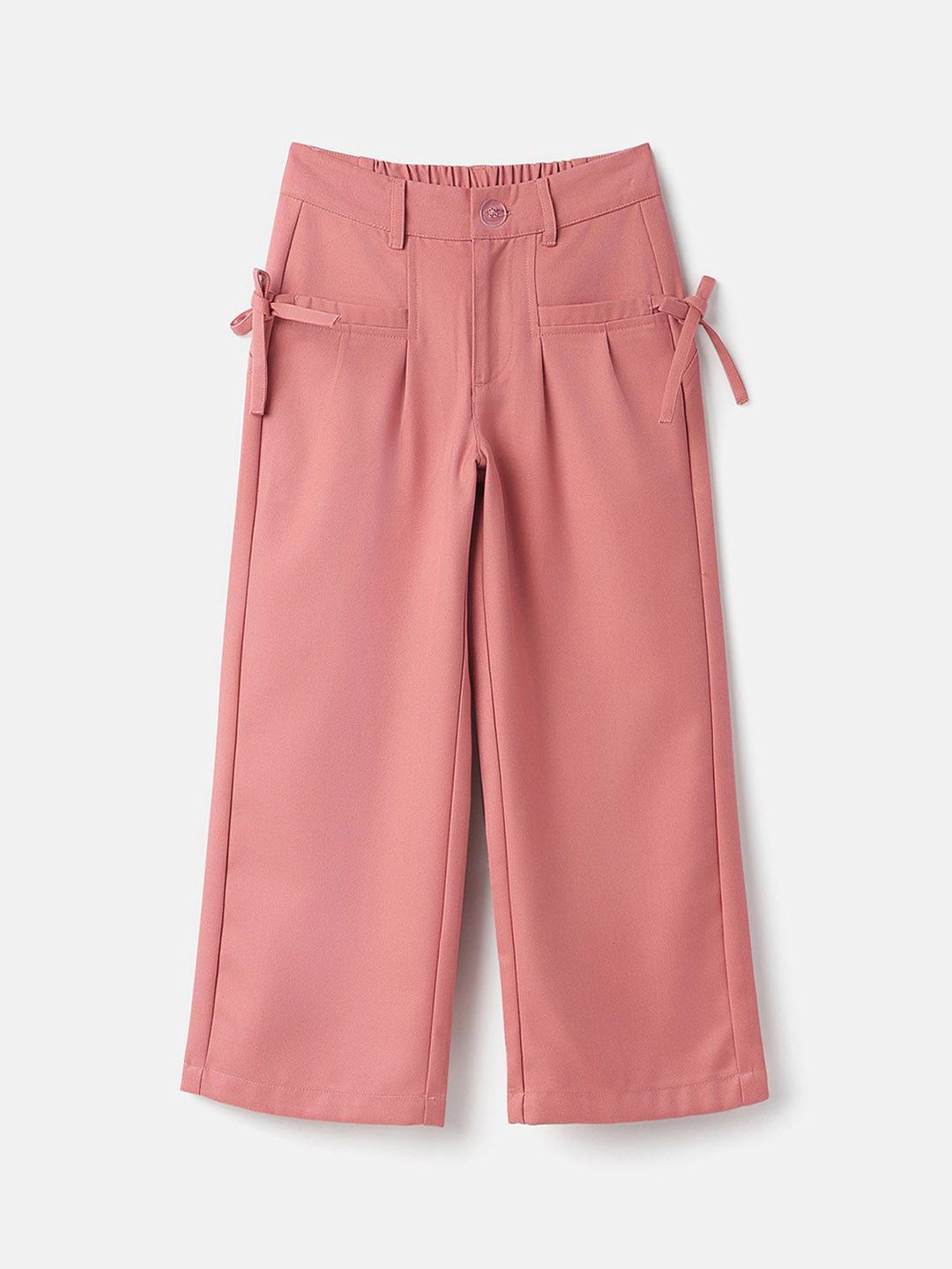 Girls Smart Pleated Regular Fit Bow Twill Trouser