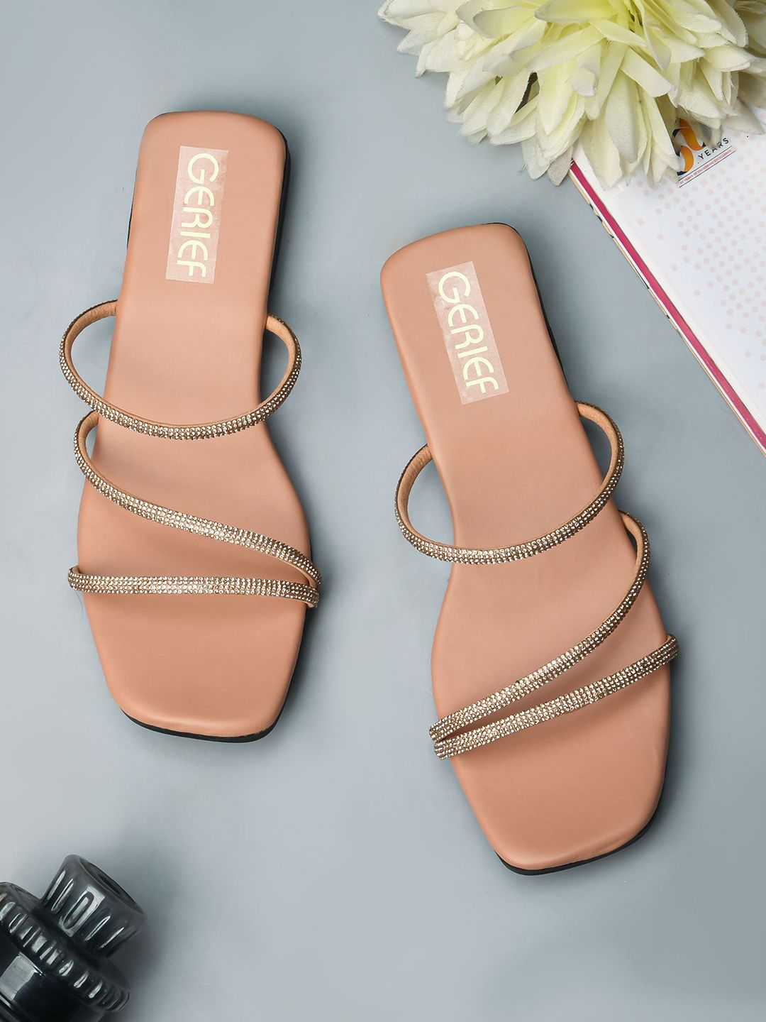 GERIEF Women Embellished Open Toe Flats