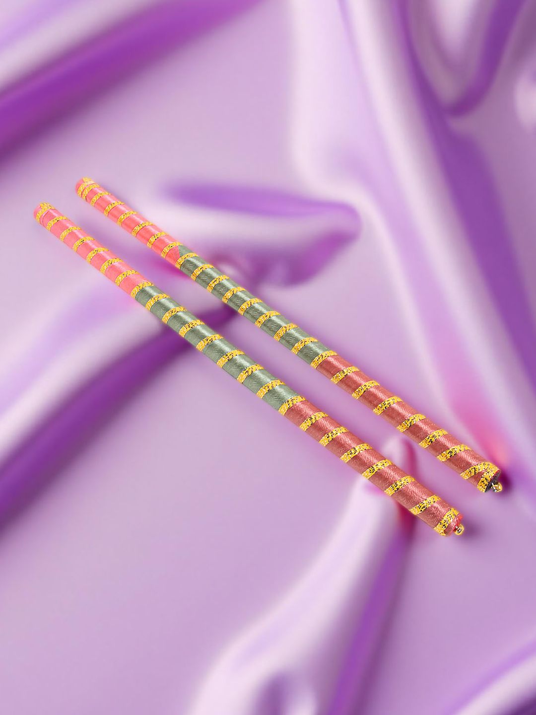 Golden Peacock Set Of 2 Dandiya Sticks With Satin Wrap