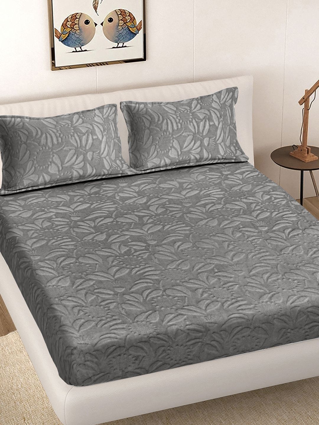 Myntra Elegant Homes Grey Wool 300 TC King Bedsheet