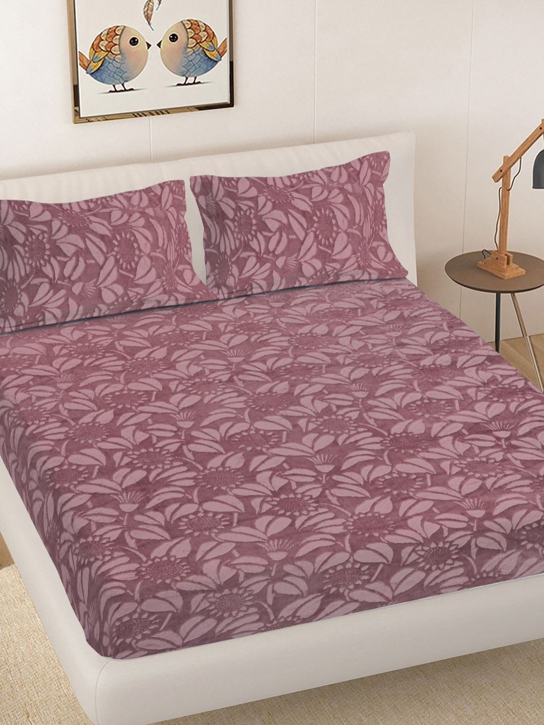 Buy FABINALIV Rust Woolen Embossed 300 TC King Size Bedsheet Set 2.50m X 2.25m -  - Home for Unisex