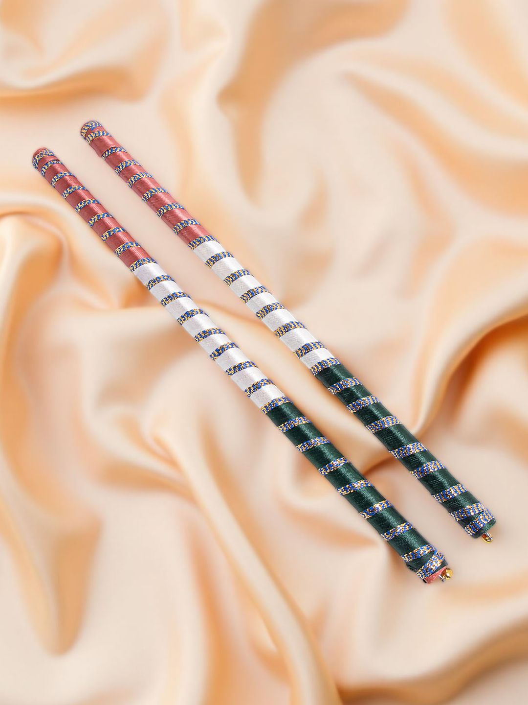Golden Peacock Set Of 2 Dandiya Sticks With Satin Wrap
