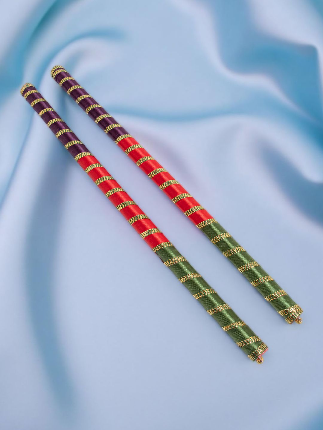 Golden Peacock Set Of 2 Dandiya Sticks With Satin Wrap