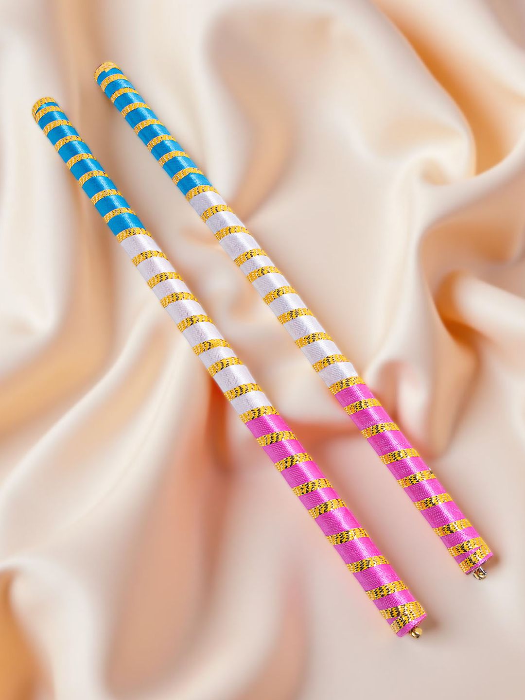 Golden Peacock Set Of 2 Dandiya Sticks With Satin Wrap