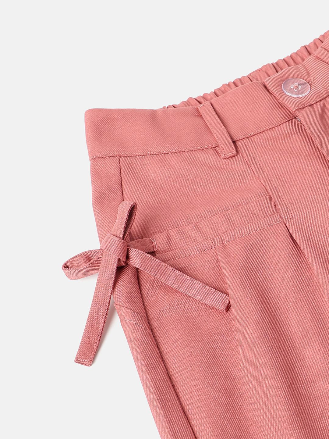 Girls Smart Pleated Regular Fit Bow Twill Trouser 4