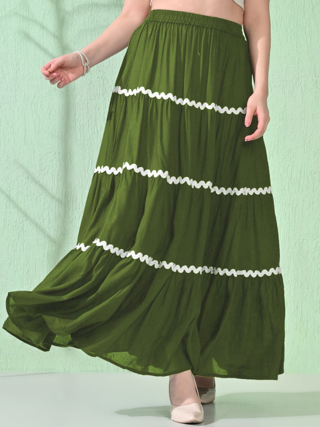 PTVIZE Women Crepe Tiered Maxi Skirt