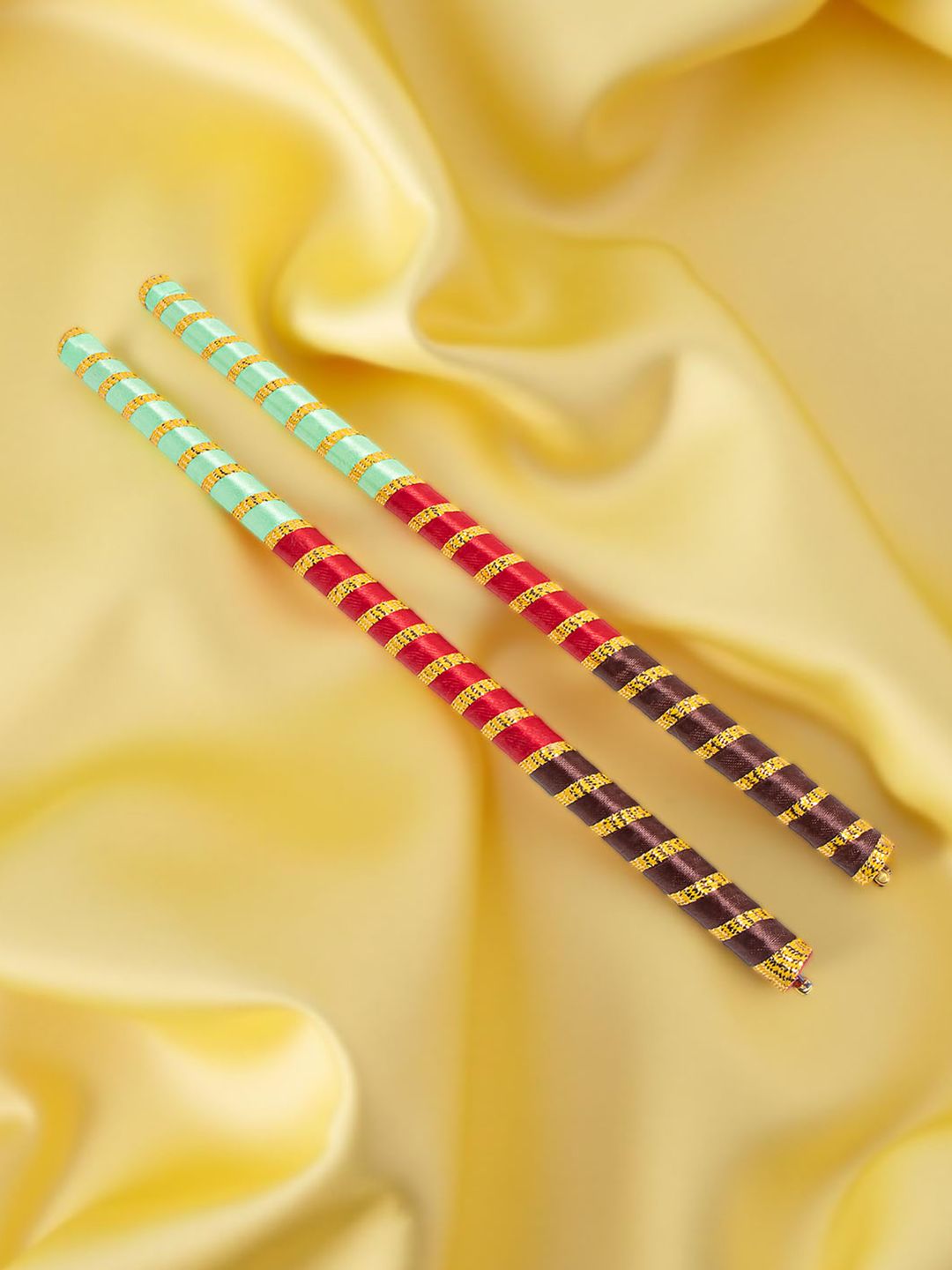 Golden Peacock Set Of 2 Dandiya Sticks With Satin Wrap